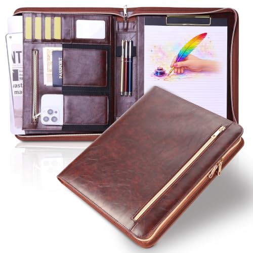Portfolio Organizer Binder with Zipper, Padfolio for Office - color: Brown