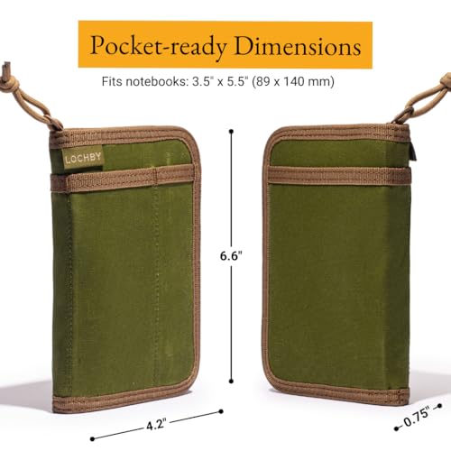 LOCHBY® Pocket Journal | Tomoe River 3.5" x 5.5" Notebook | Waxed Canvas | Ideal for Travelers & Daily Use, Fits Field Notes, Moleskine Cahier - color: Olive, size: Pocket-size Zipper