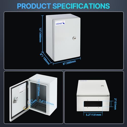 12x8x6 NEMA 4X Enclosure Metal Outdoor Electrical Enclosure Box - size: 12"H × 8"W × 6"D