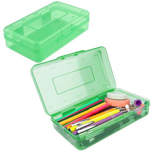 Pencil Box, Clear Pencil Case, Large Capacity Plastic Hard Pencils Case Crayon Box with Snap-Tight Lid Stackable for Kids Adult Student Pens Pencils School Supplies Storage Office Supplies, Green - color: Green