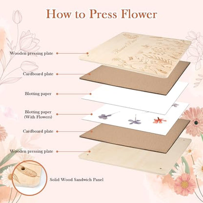 GOLDGE Extra Large 11”x11” Flower Press - 10-Layer Wooden Press for DIY Flower Preservation with Storage Bag, Adult Craft Kit