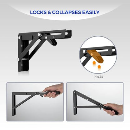 Ravinte Matte Black Folding Shelf Brackets, 10 Inch, 4 Pack - size: 10 Inch