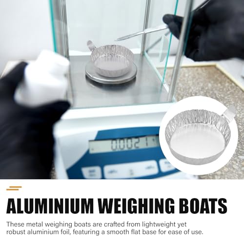 100 Pcs Aluminum Weighing Boats, Reusable Foil Weighing Trays with Handle