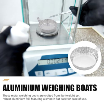 100 Pcs Aluminum Weighing Boats, Reusable Foil Weighing Trays with Handle