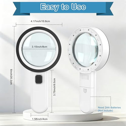Nazano Magnifying Glass with 12 LED Lights for Senior Reading, 10X - color: White