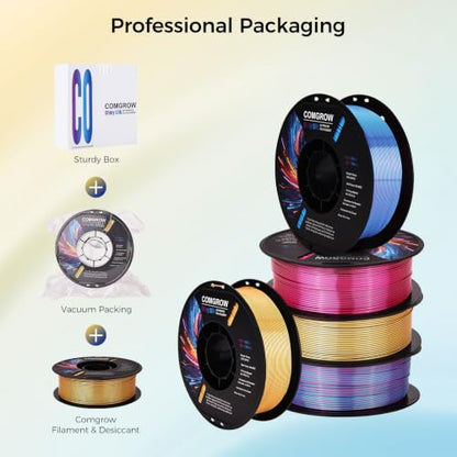 Comgrow Silk PLA 3D Printer Filament, Dual Color 2 in 1 Golden and Blue, 3D Printing PLA Filament 1.75mm, Dimensional Accuracy +/- 0.02 mm, 1KG Spool, Coextrusion Shiny Silk 3D Filament - color: Golden & Blue