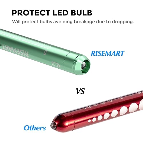 RISEMART Pen Lights for Nurses, 2Pack Reusable Medical Pen Light with Pupil Gauge and Ruler, White Light LED Penlight for Nurse Student Doctors EMT (Pink/Green) - color: Pink and Green