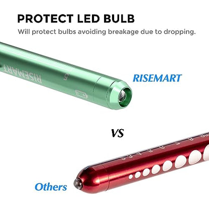RISEMART Pen Lights for Nurses, 2Pack Reusable Medical Pen Light with Pupil Gauge and Ruler, White Light LED Penlight for Nurse Student Doctors EMT (Pink/Green) - color: Pink and Green