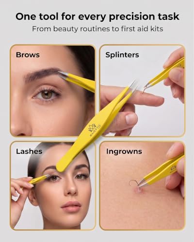 Majestic Bombay Fine Point Tweezers, Eyebrows, Facial Hair, Women and Men - color: Yellow