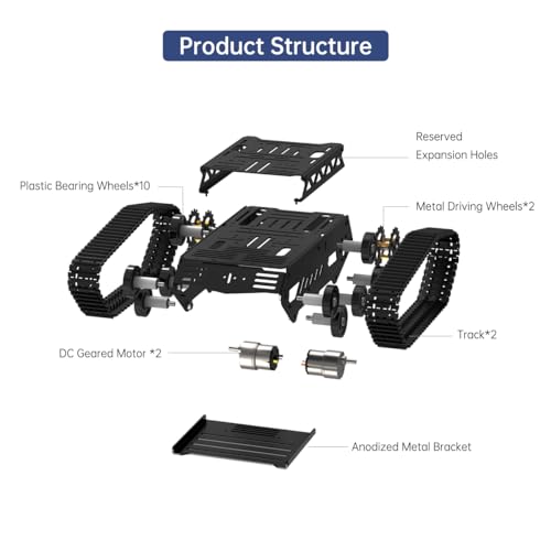 Tank Car Chassis with DC Geared Motor, Shock Absorbing Robot Chassis Full-Metal Robotic Moving Platform Track for Arduino RaspberryPi Microb Jetson DIY Maker Smart Robot Car Learning Kit (Black)
