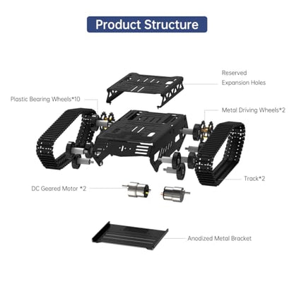 Tank Car Chassis with DC Geared Motor, Shock Absorbing Robot Chassis Full-Metal Robotic Moving Platform Track for Arduino RaspberryPi Microb Jetson DIY Maker Smart Robot Car Learning Kit (Black)