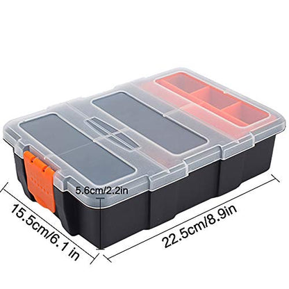 Small Tool Parts Box, Plastic Tool Storage Case, Home Hardware Organizer with Removable Dividers, Small Toolbox for Nails, Screws, Nuts and Bolts, 10-Compartment - size: 15.5x22.5x5.6cm/6.1x8.9x2.2in