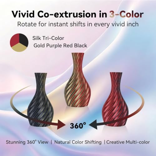 Kingroon Silk PLA Filament, Tri Color PLA Filament, Multicolor 3D Printer Filament, Dimensional Accuracy 1.75mm (+/-0.02mm) 1kg Spool(2.2lbs), Gold Fuchsia Black - color: 1kg-gold Fuchsia Black, size: 1KG