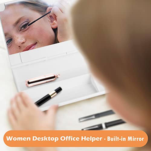 SELEAD Desktop Glass Whiteboard with Calculator & Built-in Mirror, White - color: White-calculator+mirror