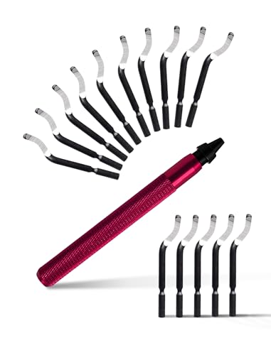 Deburring Tool Kit with 15 HSS Rotary Blades for 3D Printing, Resin, Metal, Ideal Tubing and 3D Printing Deburring, a red Handle (RED)
