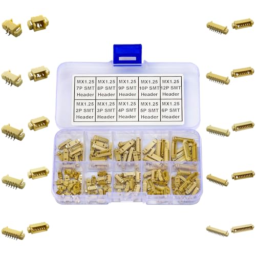 JST SMT Connector Socket, MX Picoblade 1.25mm 2Pin 3Pin 4Pin 5Pin 6Pin 7Pin 8Pin 9Pin 10Pin 12Pin Micro SMD Header PCB Surface Mount Side Type Right Angle Type Header (JTS-MX1.25-SMT-R/A) - size: 1.25MM-MX1.25-Right-Angle-Header
