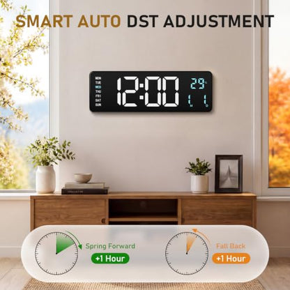 16" Large Digital Wall Clock with LED Display &Remote Control for Classroom - color: Blue