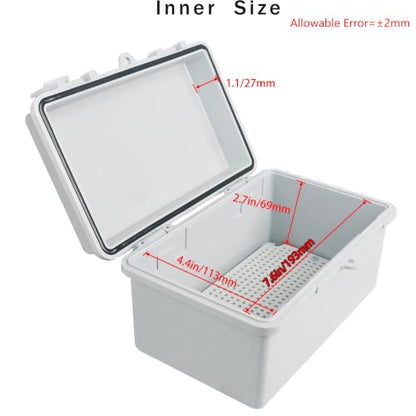 Junction Box, Hinged Grey Cover IP67 Waterproof ABS Project Box with Mounting Plate Electrical Box Enclosure with Wall Bracket 8.3 x 5.1 x 4.3inch(210x130x110mm) - color: Grey, size: 8.3"x5.1"x4.3"