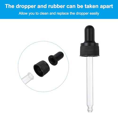 PATIKIL Glass Eye Dropper Caps, 6 Pcs Plastic Glass Dropper Closure Top for 30ml(1oz) Essential Oils Bottle, Perfume, Lab Experiments, Black - size: 30ml