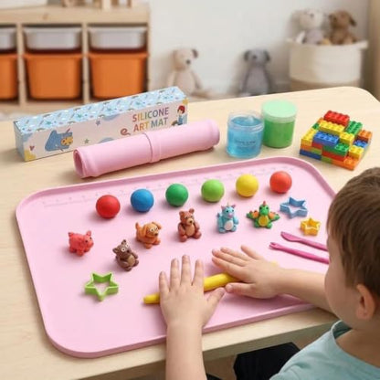 AWOKE Silicone Craft Mat 24"x 16" with Raised Edges for Kids & Painting - color: Pink