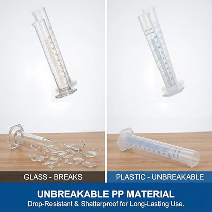 Graduated Cylinder Plastic 50ml Lab Measuring Cylinders for Home and School Science, 2 PCS - size: Plastic 50 ml