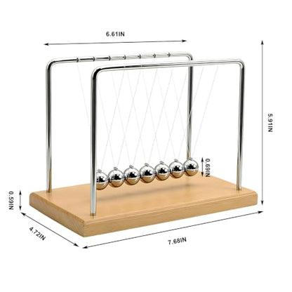 Newtons Cradle Balance Pendulum Balls, Swinging Kinetic Balls with Beech Base, Science Physics Educational Learning Tool, Office Home Creative Decoration, Stress Relief Fidget Desk Toy (Large) - size: Beech Base Large - 7 Balls