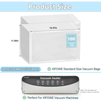 100Pcs 3D Filament Storage Bags Electric Pump Kit, PET Dry Vacuum Sealer Bags for Storing Items Such as 3D Printer Filament Less than or Equal to 1KG, Excluding Vacuum Pumps