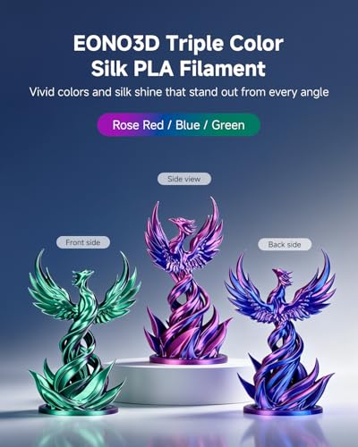 Silk Tri-Color PLA Filament 1.75mm, Coextruded 3D Printer Filament, Color Changing Rainbow Silk PLA, Ultra Glossy Multicolor Printing PLA, Tangle Free, ±0.03mm, 1KG Spool, Rose Red-Blue-Green - color: Silk Rose Red Blue Green