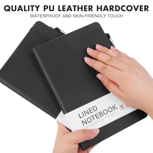 Aodaer 30 Set Lined Notebook Journals with Pens A5 Notebooks 100 GSM College Ruled Hardcover Notebook PU Leather Notepad with Pen Holder for Office School, 5.7 x 8.3 Inches, Black - color: Black