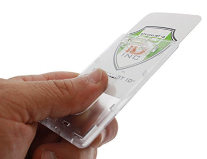 Slim Heavy Duty Badge Holders - Hard Plastic Clear Polycarbonate (Holds 1 Card) - Rigid Top Load Single Card Case - Vertical with Easy Access Thumb Slide Hole and ID Protection by Specialist ID - size: 1 Sold Individually