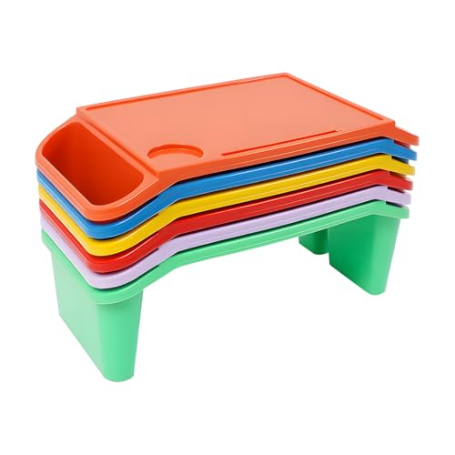 Portable Lap Bed Table, 6 Pcs Lap Desk Tray, with Side Pockets, Stackable Activity Table, Stackable Bed Table, Breakfast Laptop Trays for Drawing Writing Eating Game Classroom (Six Colors