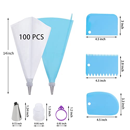 Piping Bags and Tips Set, 100Pcs 12 Inch Pastry Bags, Icing Bags Disposable - size: 12 Inch with Tips