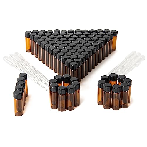 4ml Amber Small Glass Vials 100pcs with Screw Caps(100pcs) - color: Amber, size: 4ml 100pcs