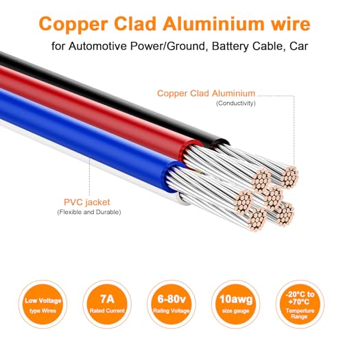 VIABRICO 10 Gauge Wire 200FT, 10 AWG Auto 100ft Each Spool, 2 Colors Copper Clad Aluminium Low Voltage Electrical Wire 10 Gauge, Hookup Wire Kit for Breadboard/Automotive/DIY/Battery - size: 10AWG-200FT