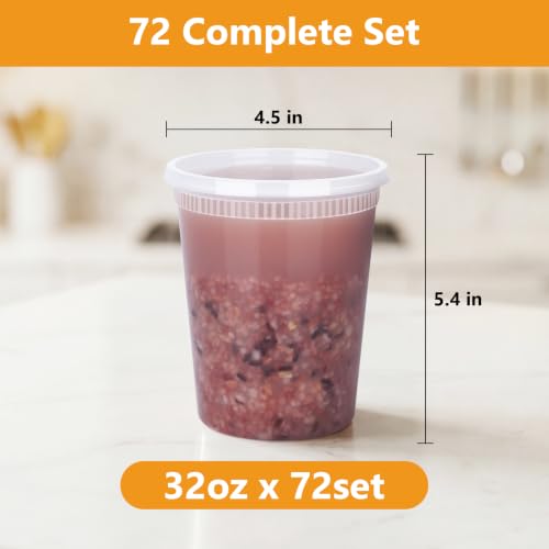 NESCCI 72 Sets (144-Piece) Deli Containers with Lids, 32oz X 72 Set Each - size: 32oz X 72 Set
