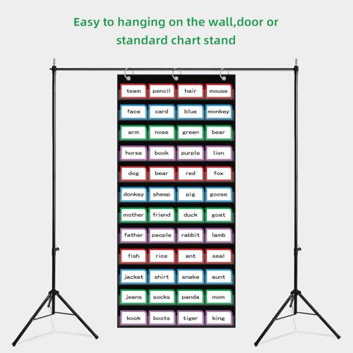 ANCOMEDO 20”W x 48.25”H Classroom Words Pocket Chart with 12 Clear Pockets, Black Standard Pocket Chart for Classroom and Home for Sentence Strips, Reusable Clear Pocket Hanging Words Chart (Black) - size: 20Wx48.25H