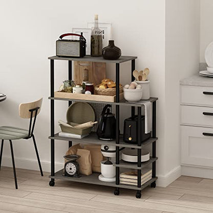 Furinno Turn-N-Tube Kitchen Shelf Cart, French Oak Grey/Black - color: French Oak Grey/Black, size: 4-Tier with Side
