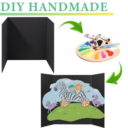 3-Pack Black Trifold Display Boards, 24 x 16 Inches Tri-Fold Corrugated Presentation Boards for Classroom Projects, Science Fairs, Business Events, and Exhibits - style: Black-3 Pack