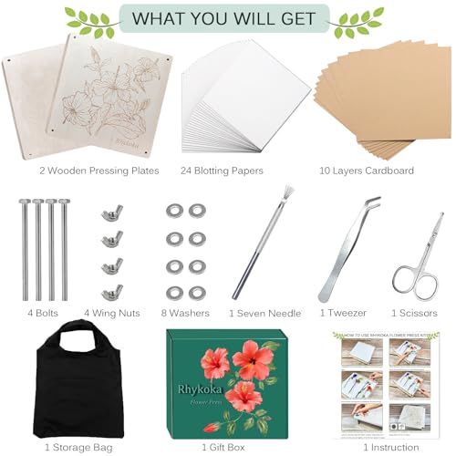 Rhykoka Wooden Flower Press, 11x11 inch 10 Layers Extra Large Flower Pressing Kit for Adults