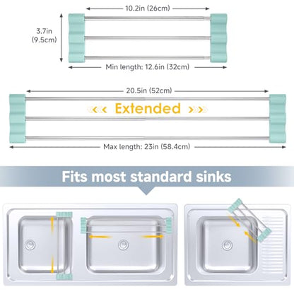 Tomorotec Adjustable Over-The-Sink Kitchen Rack, BPA-Free, Light Cyan - color: Light Cyan
