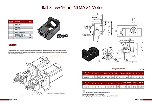 Nema 24 Servo Motor Steel Mounting Bracket and BK12 Ball Screw Fixed End Supports Bearing Mount for 60mm Nema 24 Motor and 16mm CNC Ball Screw Ballscrew Kit SFU1604 SFU1605 1610 1616 1620 - size: BK12-60mm
