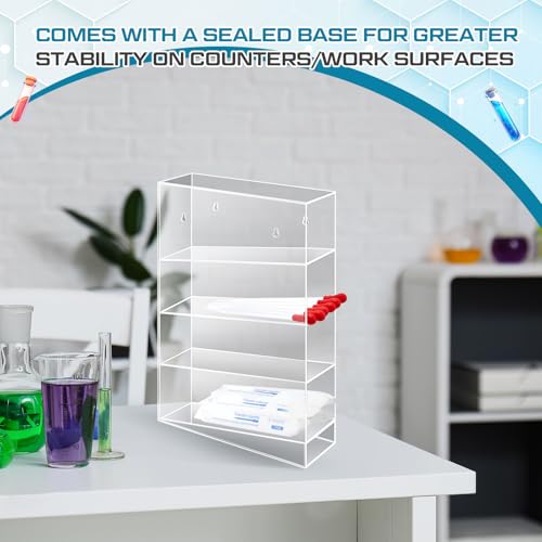 DoubleFill 1 Pcs Clear Acrylic Pipette Rack with 4 Compartment Sealed Base 19x12x4 Inch Counter Top Wall Mounted Pipette Holder Universal Lab Organizer Stand for Laboratory Office Home Storage Display