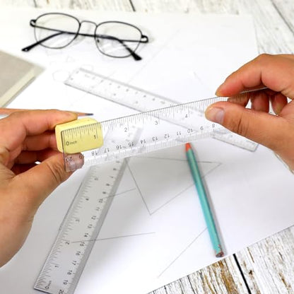 3 Pack 8 Inch Ruler Set Plastic Straight Ruler Transparent Measuring Tool Acrylic Clear Ruler for School Office Student(Transparent) - color: Transparent, size: 3 x 8 Inch