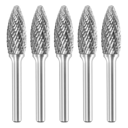 SH-5 Tungsten Carbide Burr Rotary File Flame Shape Double Cut with 1/4''Shank for Die Grinder Drill Bit - 5 Pcs - style: 5pcs SH-5