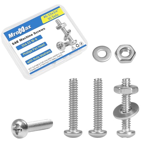 30 Sets #6-32 x 3/4" Pan Head Machine Screws Nuts Washers Assortment Kit - size: #6-32 x 3/4"