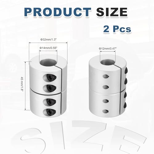 MECCANIXITY 2 Pcs 12 to 14mm Shaft Coupling 45mm Length 32 Diameter Clamp Shaft Coupler Aluminum Alloy Joint Connector Stepper Motor Coupler for 3D Printer CNC Machine DIY Encoder - size: 12 to 14mm