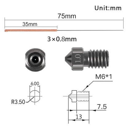 Aokin 3 Pcs 1.0mm Hardened Steel Nozzles Extruder Nozzles 3D Printer Nozzles for E3D V5 V6 and 3 Pcs 0.8mm Stainless Steel Nozzle Cleaning Needles for 1.75mm Filament 3D Printer with Wrench - color: 1.0mm