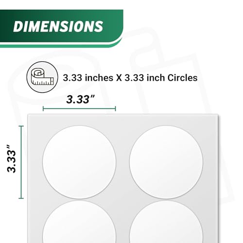 3.33" (3-1/3") Blank Circle Labels, White - 6 Labels/Sheet, 150 Sheets (900 Total) - Compatible with 5195 & 5295, Laser & Inkjet Printable, Strong Adhesive, Water Resistant - size: 3.33"