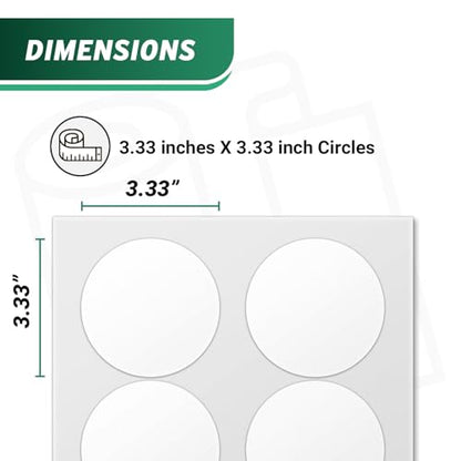 3.33" (3-1/3") Blank Circle Labels, White - 6 Labels/Sheet, 150 Sheets (900 Total) - Compatible with 5195 & 5295, Laser & Inkjet Printable, Strong Adhesive, Water Resistant - size: 3.33"
