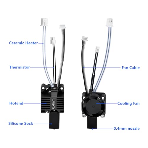 0.4mm X1 X1C Hotend Complete Kit, Full Assembly Hot End Print Head with Ceramic Heater, Thermistor, Cooling Fan, 0.4mm Hardened Steel Nozzle, Hotend Replacement for Bambu Lab X1/X1C 3D Printer - color: X1 Series, size: 0.4mm